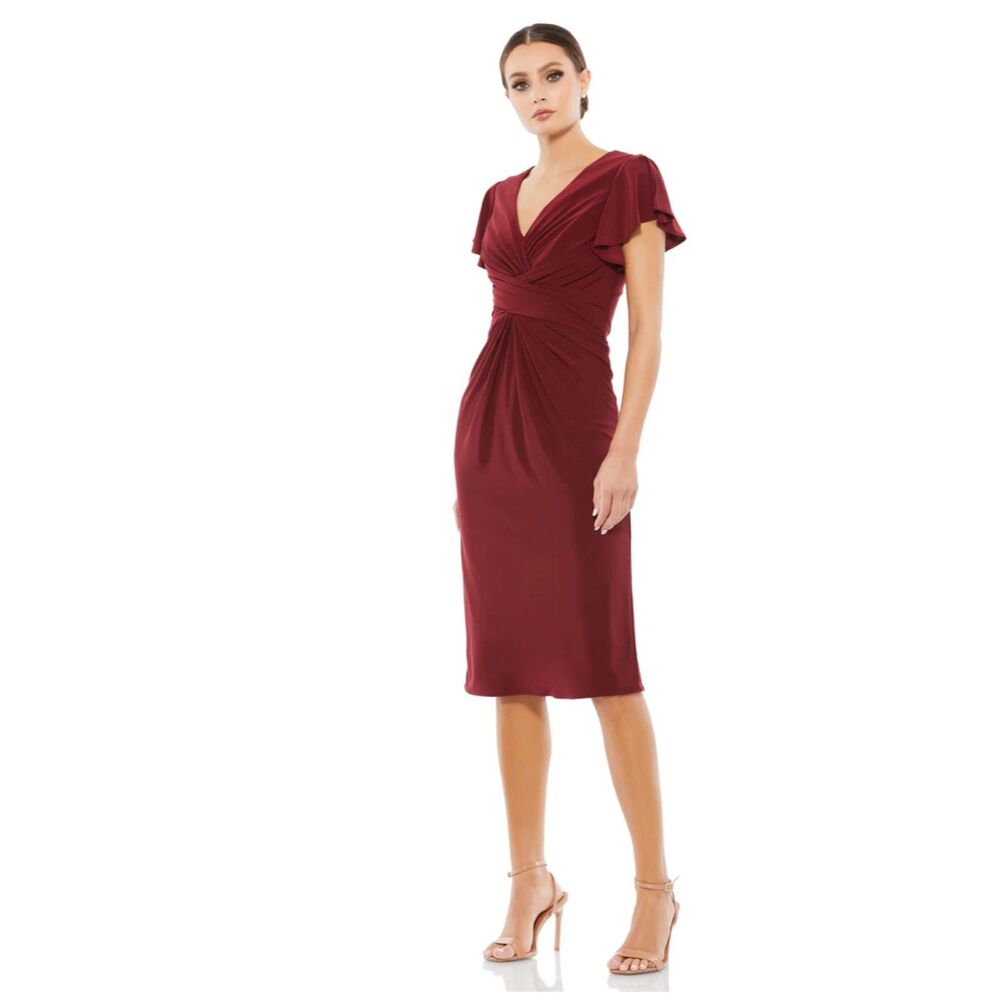 FREE SHIPPING Mac Duggal FLOUNCE SLEEVE MIDI DRESS, size 10